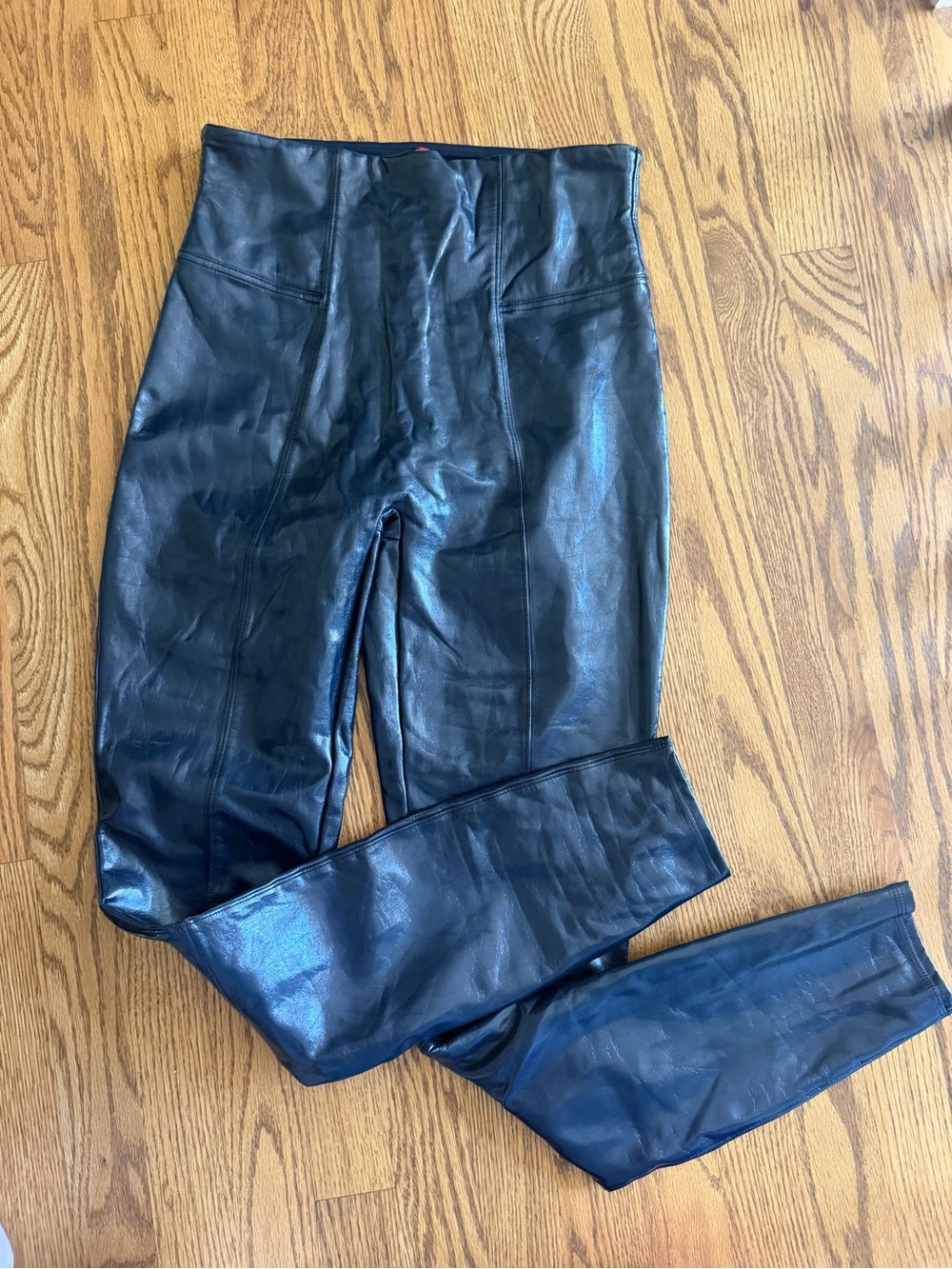 SPANX Faux Leather High-Waist Skinny Pants in Midnight blue